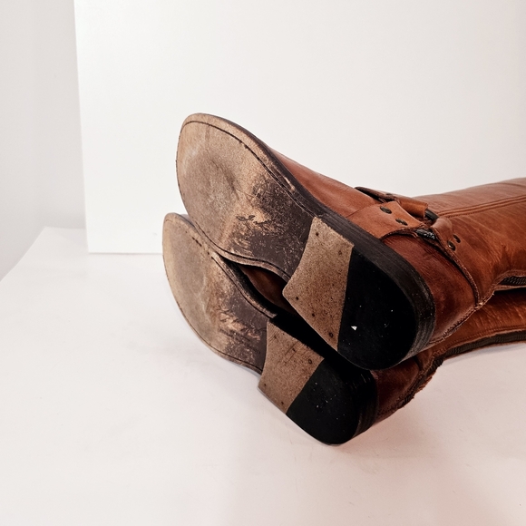 Frye Phillip Harness Tan Leather Full Zip Tall Riding Boot Size 8 - Picture 7 of 14